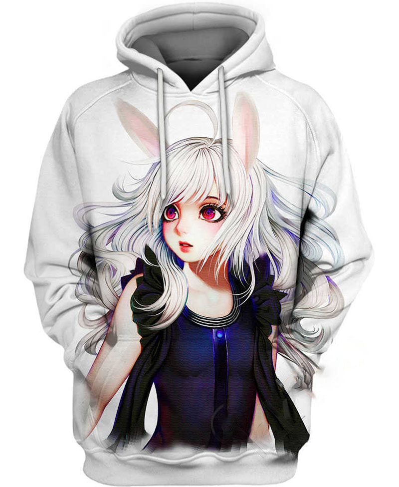 White Rabbit Anime Girl Hoodie 3D