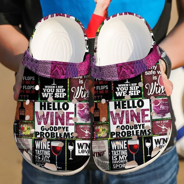 Wine Hello Crocs Clog Shoes