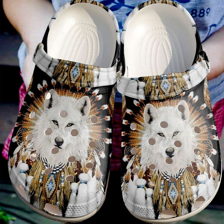 Wolf White Crocs Clog Shoes